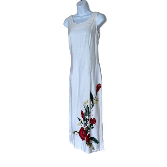 Hawaiian White Sheath Maxi Dress SMALL Sleeveless Hibiscus Vintage 90s Vacation - Picture 4 of 5
